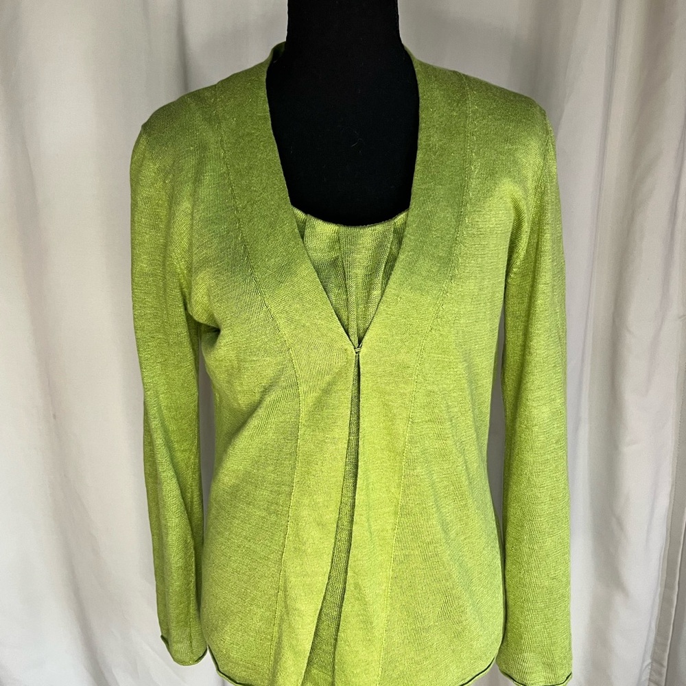 Lafayette 148 Two piece Linen Green Cardigan and Top Set